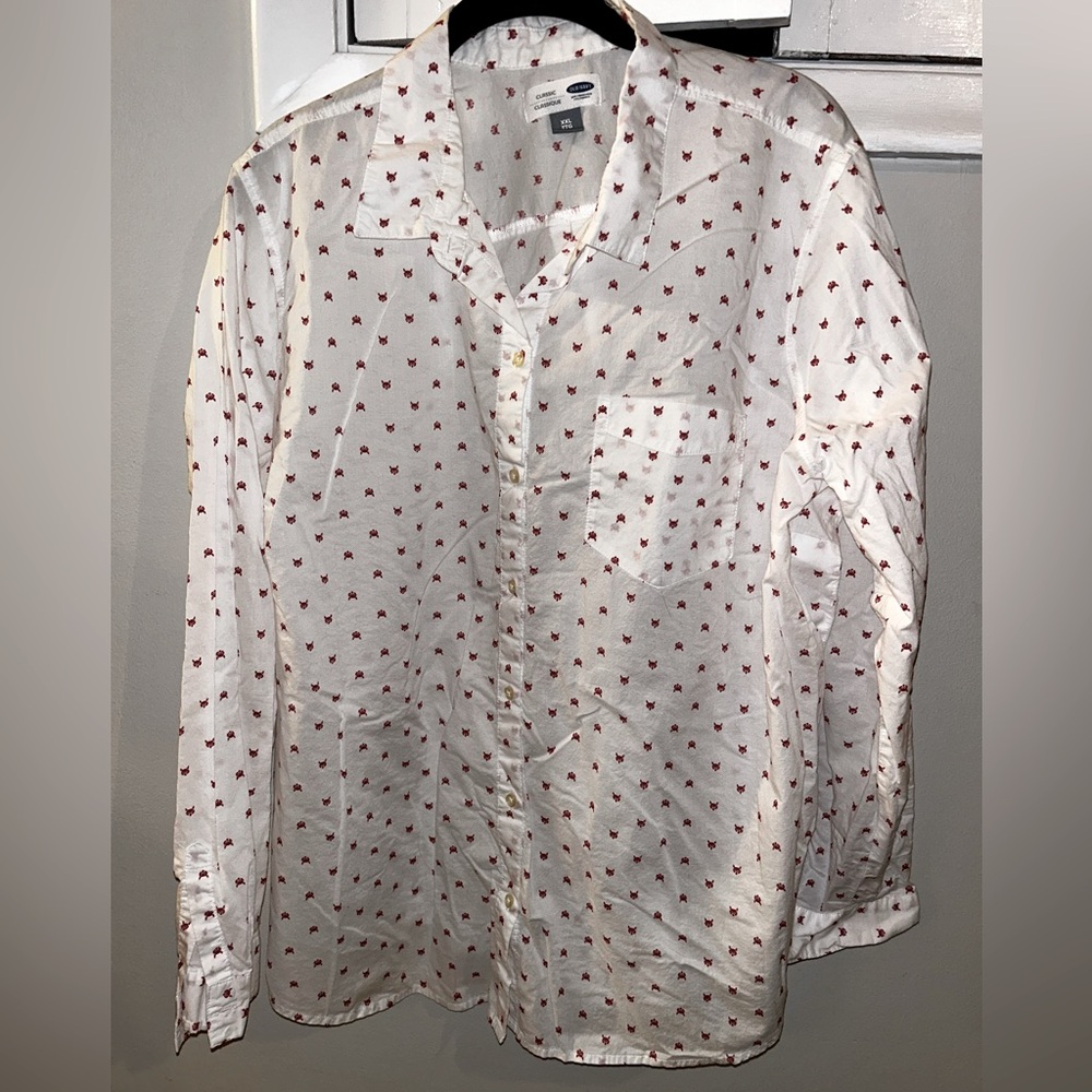 Old Navy Novelty Fox Print Striped Button Down Shirt Size XXL